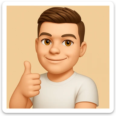 Based on these photos, make an emoji with facial features preserved, man in white t-shirt, proud sticker