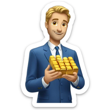 High-resolution-Posh-man-with-blue-suit-offering-goldbar sticker