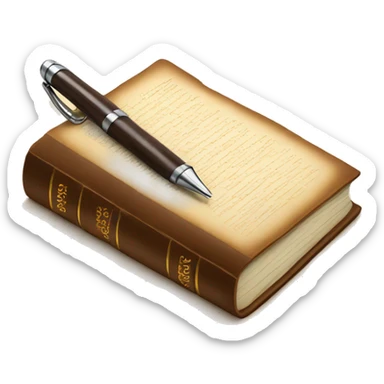 brown book open and writing pen sticker