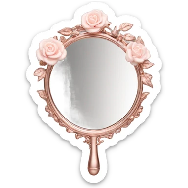 Handheld mirror with a floral antique aesthetic. Rose gold color sticker