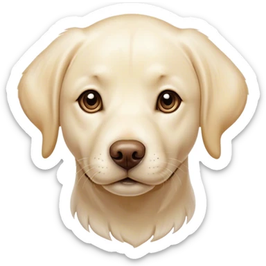 Cinematic Cute Cream Labrador Portrait Emoji, Head tilted playfully and inquisitively, featuring a silky cream Fur with a gentle sheen, round, sparkling warm eyes filled with curiosity, Simplified yet irresistibly adorable features, highly detailed, glowing with a warm, friendly glow, high shine, affectionate and spirited, stylized with a touch of whimsy, bright and endearing, soft glowing outline, capturing the essence of a mischievous yet loving companion, so playful it feels like it could dash out of the screen and into your arms! sticker