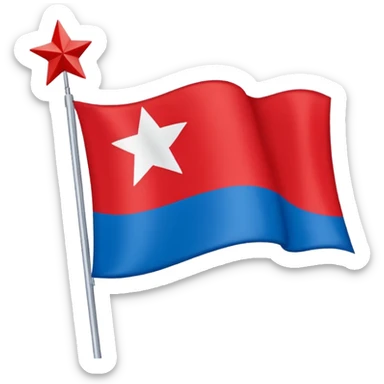 Bandeira vermelha, com uma faixa branca na diagonal cortando toda a bandeira, e uma estrela azul no meio sticker