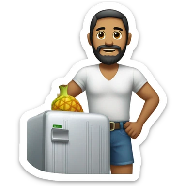 Hawaiian man with black beard carrying a big refrigerator  sticker