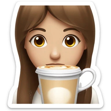 Chestnut brown straight haired with bangs girl with hazel eyes and pale skin sipping a latte  sticker