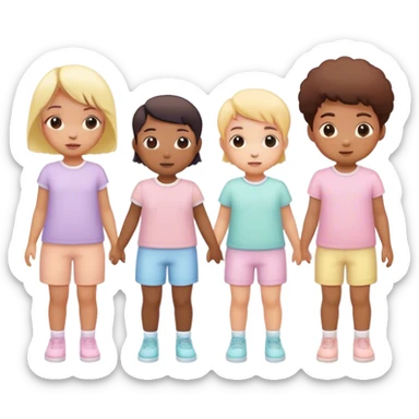 children in pastel clothes play sticker