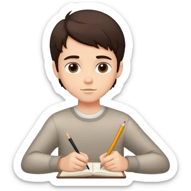 brown ski dark brown hair handsome boy writing  sticker