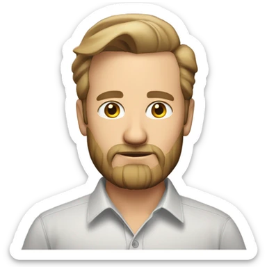 middle aged english man, short slicked back hair dark blonde, dark blonde medium length size full beard, in a smart unbuttoned shirt. sticker