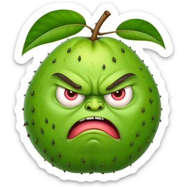 Angry guava fruit character with furrowed eyebrows and grumpy expression sticker