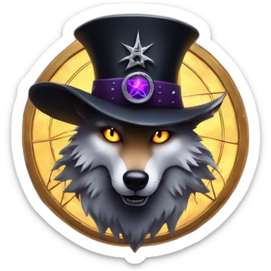 demonic wolf with a pentagram top hat and a pentagram chain with a haunting night background sticker