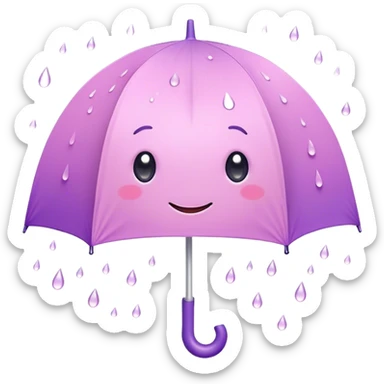 Cute Kawaii Umbrella, small and cute, soft pastel pink and purple, tiny rain droplets smiling down, a chubby round handle, big sparkling eyes full of joy! sticker