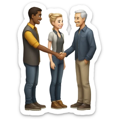an old restaurant owner and young blogger in youth clothes, shaking hands, both with light skin, in great detail, in full height sticker