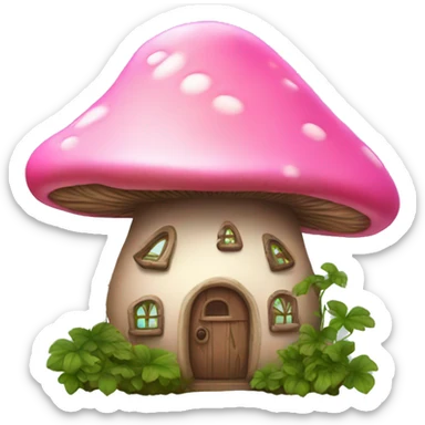 Pink little mushroom house covered in vines sticker