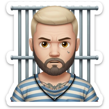 angry tattooed bearded white boy male prisoner with prison cell bg sticker