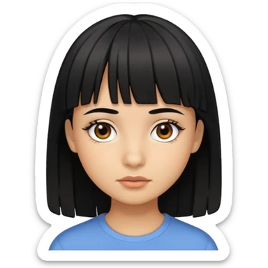 Girl with layered black hair and micro bangs with brown eyes and tan skin  sticker
