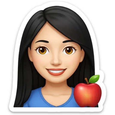 Hispanic mom with long straight hair, apple emoji style sticker