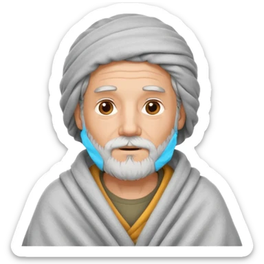 Older Man with curly hair and beard wrapped in blanket around head sticker