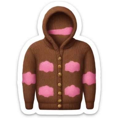 Knit brown sweater with pink glitter design sticker