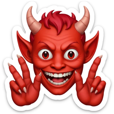 un diablo feliz con unos dedos groseros en los lados sticker
