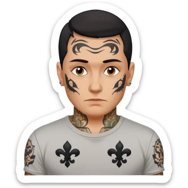 Create emoji by me:I am Petr,Russian,95% tatooed,tear tattoo,live in Spain sticker
