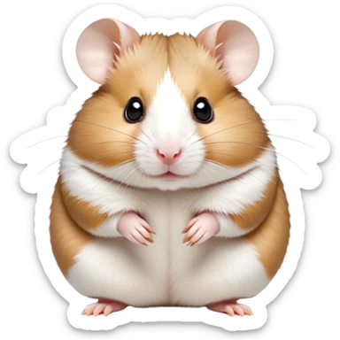 Cinematic Noble Brown and White Banded Hamster Portrait Emoji, Poised and regal, with a tiny, compact build and a uniquely patterned coat of warm brown and crisp white bands, deep-set soulful dark eyes, Simplified yet sharp and sophisticated features, highly detailed, glowing with a soft, dignified glow, high shine, intelligent and charming, stylized with an air of distinctive elegance, focused and attentive, soft glowing outline, capturing the essence of a watchful and confident rodent, so majestic it feels as though it could scurry out of the screen with effortless authority! sticker