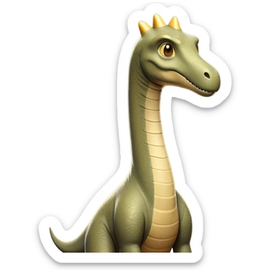 Cinematic Noble Brachiosaurus Portrait Emoji, Poised and majestic, with a towering, elongated neck stretching gracefully from a robust, column-like body, a small, gentle head with curious eyes, and subtle, textured skin in earthy tones, Simplified yet sharply defined features, highly detailed, glowing with a soft, golden radiance, high shine, intelligent and serene, stylized with an air of prehistoric grandeur, focused and calm, soft glowing outline, capturing the essence of a watchful and confident Brachiosaurus that appears ready to gracefully emerge from the screen with effortless power! sticker