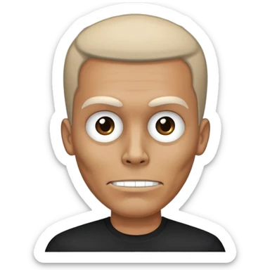 man with oval-shaped flat-top head wearing a black shirt with a gray skull on the front sticker