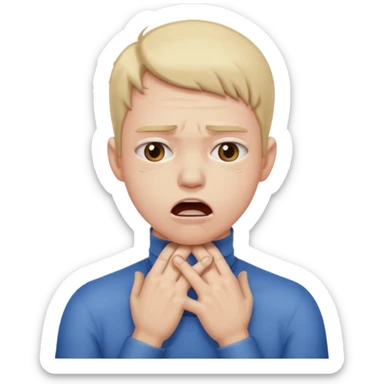 Stressed clenching face and mouth with hands choking the neck sticker