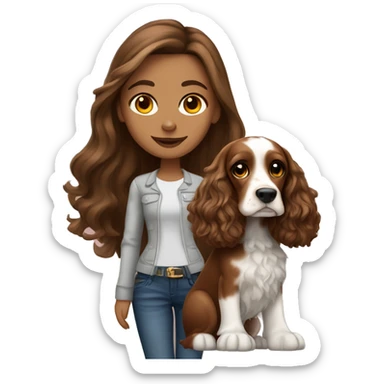 Beautiful stylish girl with with long brown hair with English Cocker Spaniel sticker