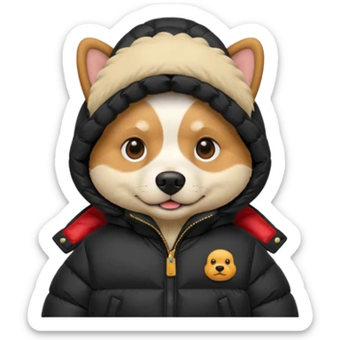  dog in oversized black puffer with hood sticker