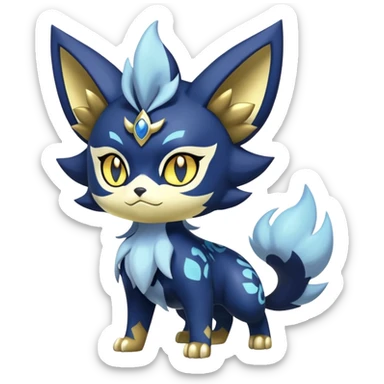 Shiny mExotic Badass Colorfulj Ethereal Royal Mysterious Gothic Meowstic-Zorua-Litten-Noibat-Pokémon-Fakémon-hybrid-creature (full body) with pattern-markings with golden eyes sticker