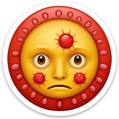 A circular yellow face with many face herpes sores that are close together and red  sticker