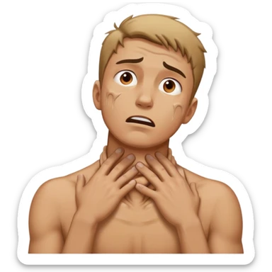 Guy looking in distress, hands on neck, looking up in pain sticker