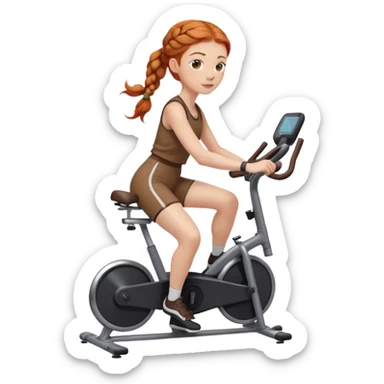 Ginger french braids riding stationary bike brown outfit sticker