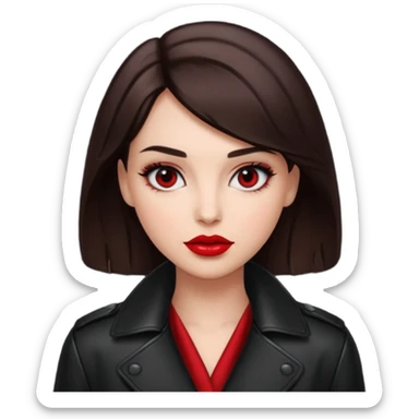 brunet in cuir coat with red lips and black eyes sticker