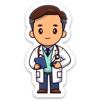 professional mature male doctor around 60 with stethoscope and white coat, dark brown hair, cinnamon skin tone, medium-dark complexion sticker