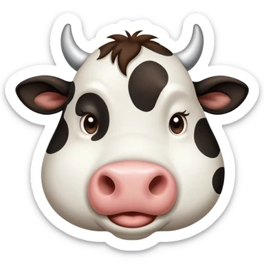 Cinematic Cute Yawning Black and White Cow Portrait Emoji, Head tilted slightly with a dramatic, wide-open yawn, showcasing a smooth, contrasting coat of black and white, floppy ears slightly drooping, round brown eyes barely open in drowsy contentment, Simplified yet irresistibly adorable features, highly detailed, glowing with a soft, cozy glow, high shine, relaxed yet expressive, stylized with a touch of modern whimsy, bright and endearing, soft glowing outline, capturing the essence of a sleepy yet affectionate cow, so drowsy it feels like it could stride out of the screen and curl up for a nap! sticker