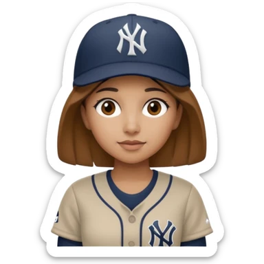 Latina girl short light brown hair wearing New York Yankees hat and jersey  sticker