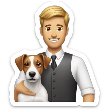 Morn hair cut Man with jack russell terrier dog sticker