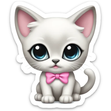 extremely cute kawaii white and gray siamese kitten with pink bow full body sticker