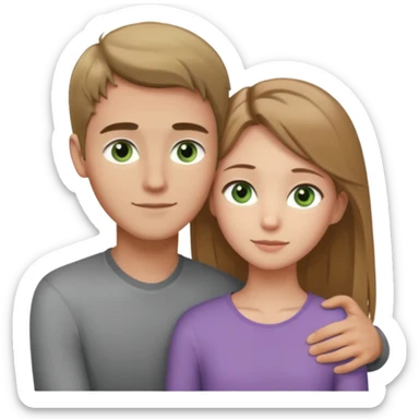 Slender handsome young tall man and young medium height girl hugging, they have light gray-green eyes and light brown hair, barely tanned Caucasian skin sticker