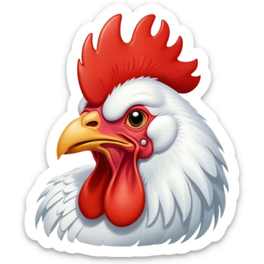 Cinematic Cute Yawning White Rooster Portrait Emoji, Head tilted slightly with a dramatic, wide-open yawn, showcasing a soft, downy white plumage with a crisp red comb and drooping wings, round eyes barely open in drowsy contentment, Simplified yet irresistibly adorable features, highly detailed, glowing with a soft, cozy glow, high shine, relaxed yet expressive, stylized with a touch of whimsy, bright and endearing, soft glowing outline, capturing the essence of a sleepy yet affectionate rooster, so drowsy it feels like it could stretch out of the screen and curl up for a nap! sticker