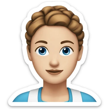 a white woman with blue eyes and brown hair in a bun. She is a dietician sticker