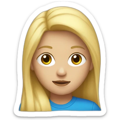 A blond girl with a blue t-shirt sticker