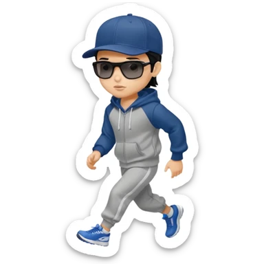 generate a fair pretty bratz boy wearing a dark blue baseball cap with black sunglasses and a grey hoodie jogging

hair black  sticker
