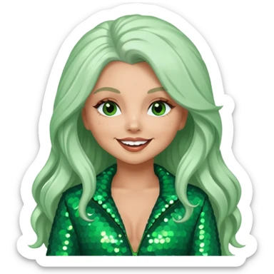Jesy Nelson from Little Mix with long white hair, green sequin outfit sticker