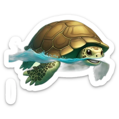 A tortoise gliding through ocean with a smiling face and a thumbs up sticker