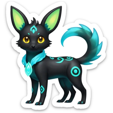 Shiny Ethereal Eldritch Cool Edgy Badass Punky Aural Iridescent Fluorescent Bioluminescent Umbreon-Amaura-Salandit-Litten-Flareon-Fakémon-fusion (full body) sticker