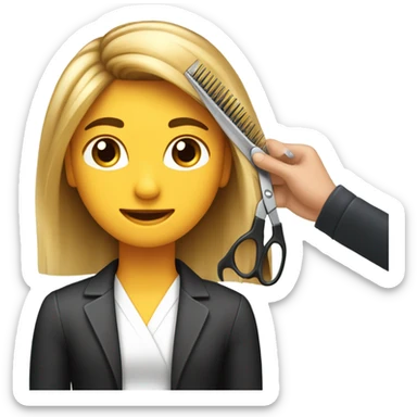 “Create an emoji depicting a hairdresser styling a client’s hair. The hairdresser is holding scissors or a comb, and the client is sitting on a chair. Include details such as the client’s hair and professional tools in the hairdresser’s hands.” sticker