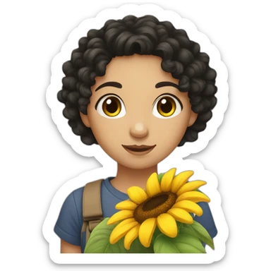 curly black hair white girl holding sunflower sticker