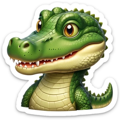 cinematic-realistic-cute-crocodile-portrait-emoji,-head-tilted-playfully-and-inquisitively,-featuring-a-robust,-well-defined-build-with-intricately-detailed,-glossy-olive-green-scales-and-a-surprisingly-endearing-face-with-round,-sparkling eyes sticker